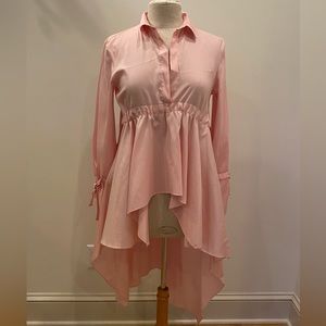 Zara Womens Pink Tunic with High Low Asymmetrical Hemline W Drawstring / S / NWT